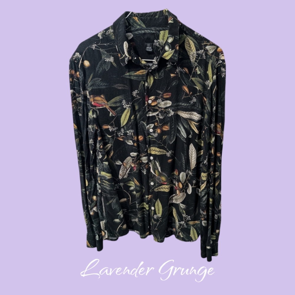 H&M Bird Print Dress Shirt - US S